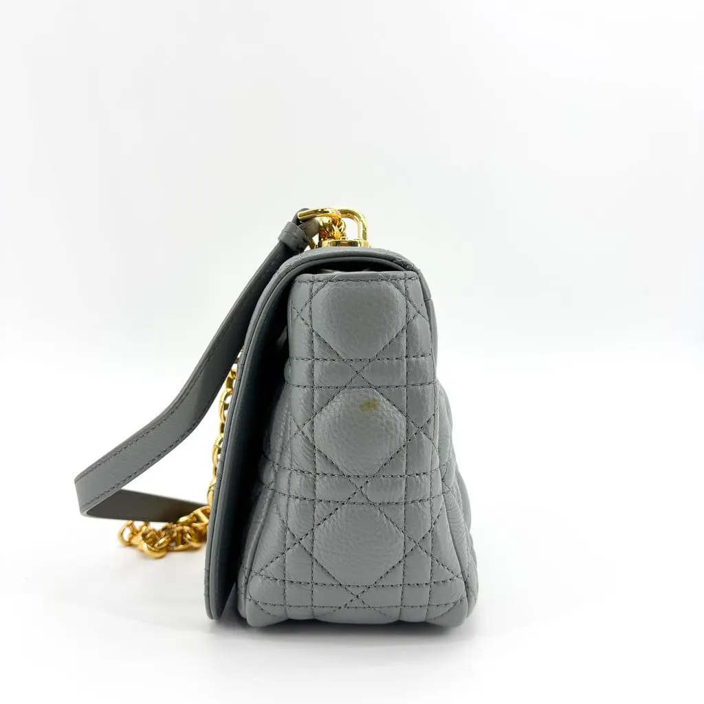 Dior Caro Small Bag Gray Gold-Tone MultiColor Leather Good - Model View