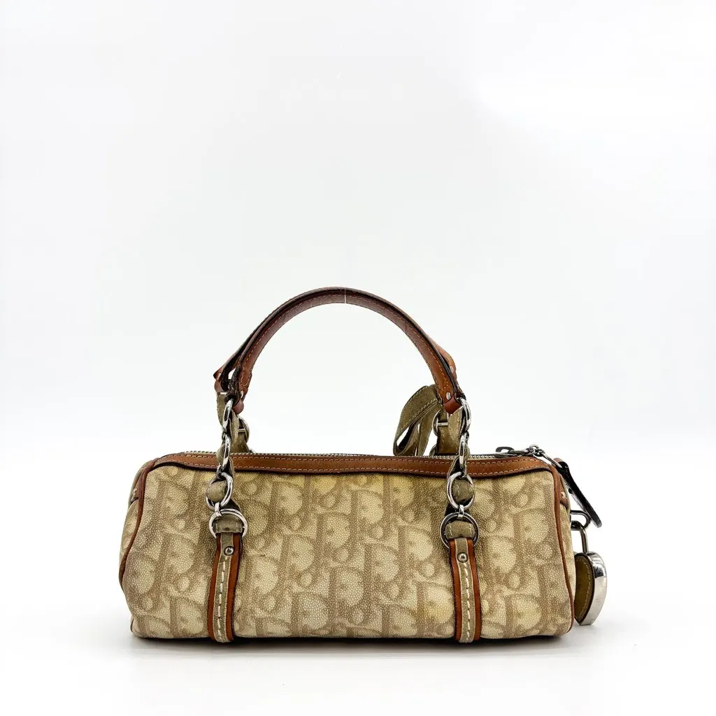 Dior Christian Dior Romantique Trotter Mini Boston Bag Brown Beige Beige Canvas Fair - Back View
