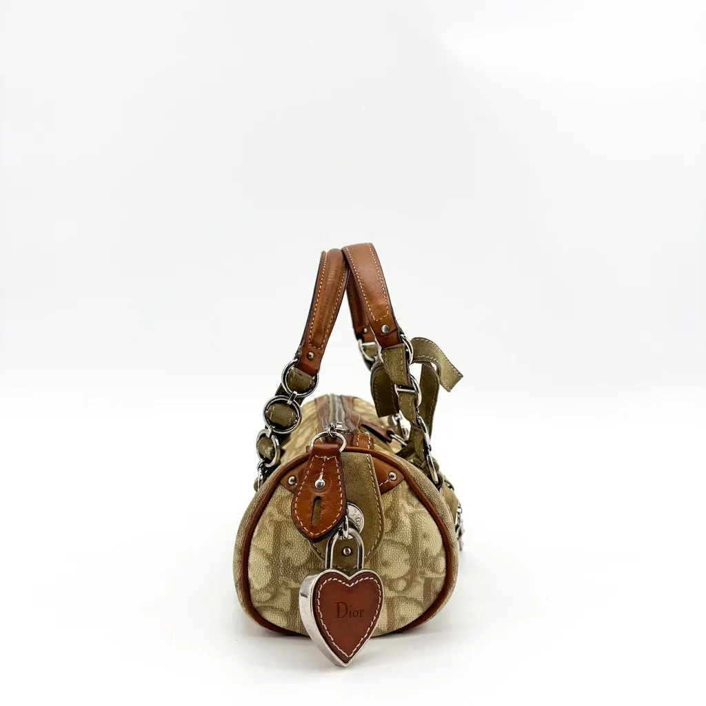 Dior Christian Dior Romantique Trotter Mini Boston Bag Brown Beige Beige Canvas Fair - Model View