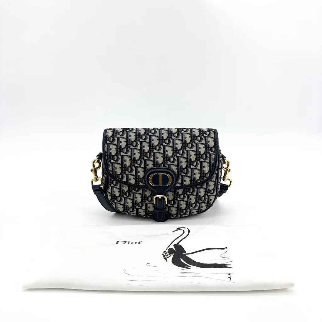 Dior Small Bobby Bag Blue Dior Oblique Jacquard Gold Jacquard Good - Back View