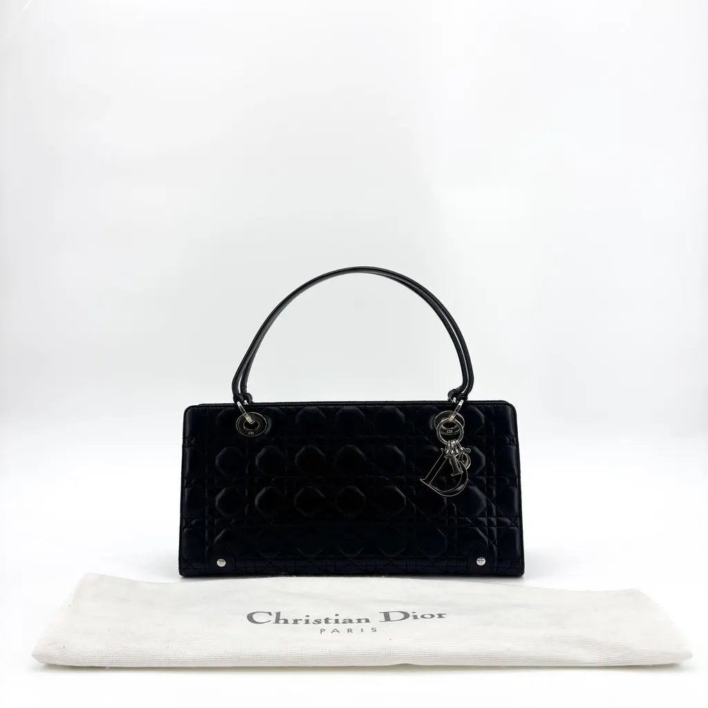 Dior Lady Dior East West Bag Black Lambskin Silver Black Leather Good - Back View