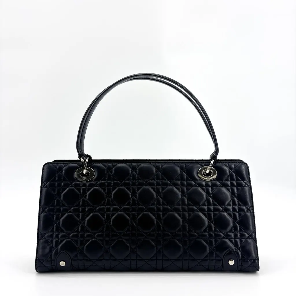 Dior Lady Dior East West Bag Black Lambskin Silver Black Leather Good - Inside View