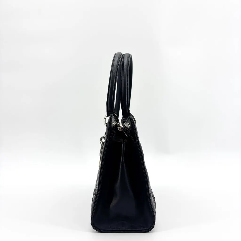 Dior Lady Dior East West Bag Black Lambskin Silver Black Leather Good - Model View
