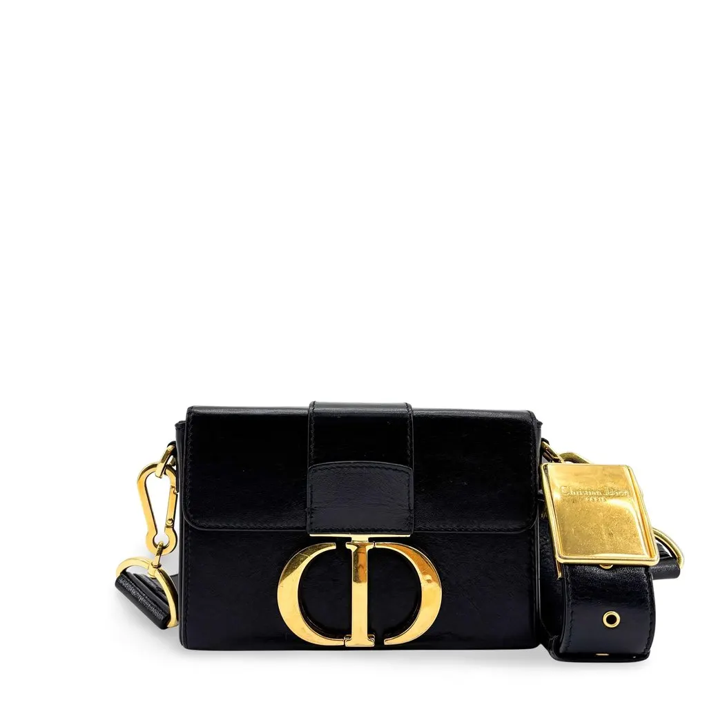 Dior 30 Montaigne Box Bag Black Box Calfskin Black Leather Good - Front View