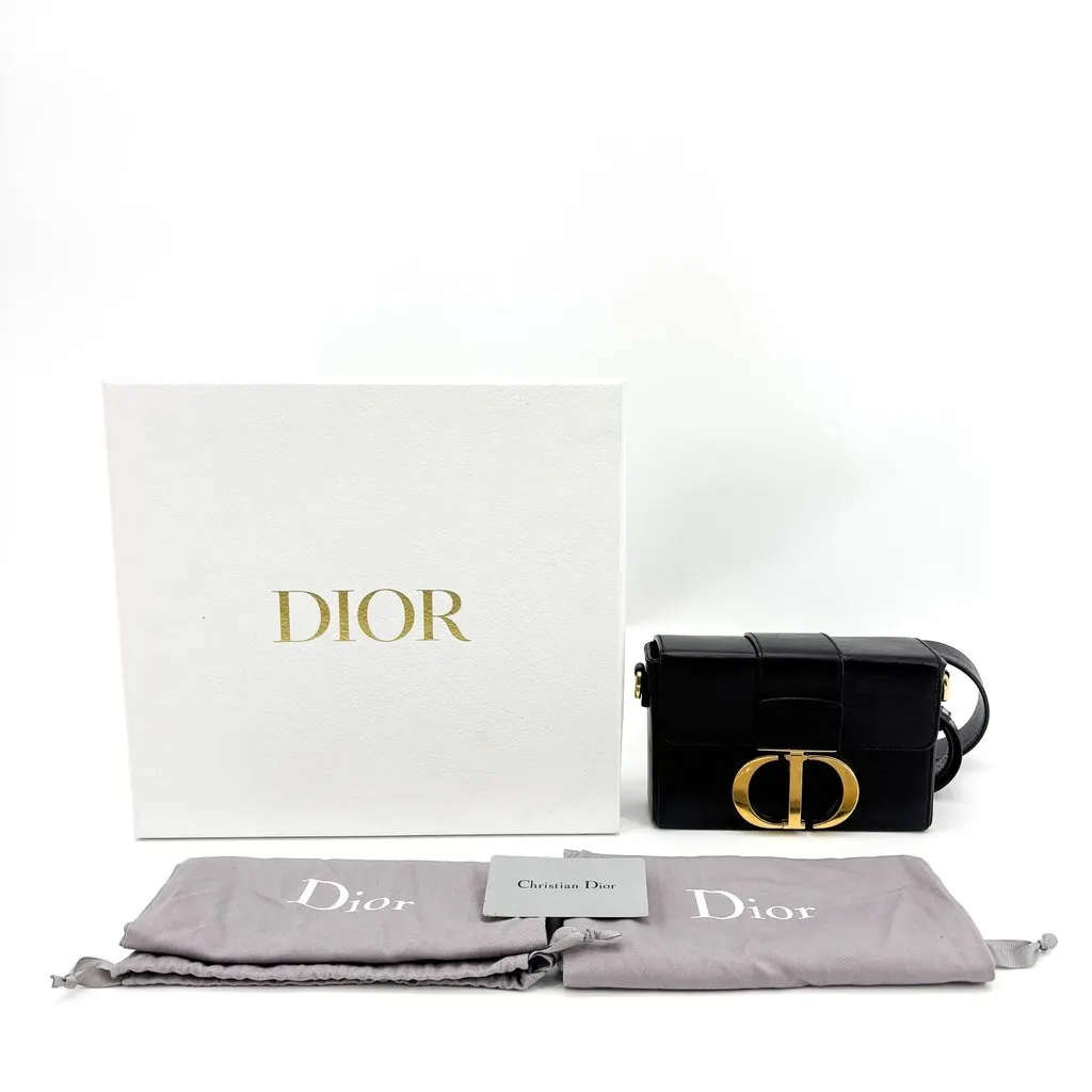 Dior 30 Montaigne Box Bag Black Box Calfskin Black Leather Good - Back View