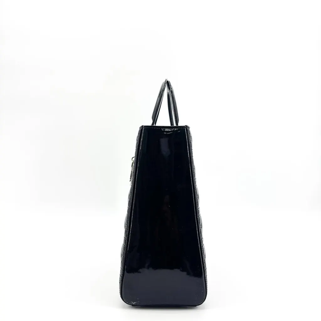 Dior Medium Lady Dior Bag Black Patent Cannage Calfskin Silver Hardware Black Leather Good - Model View