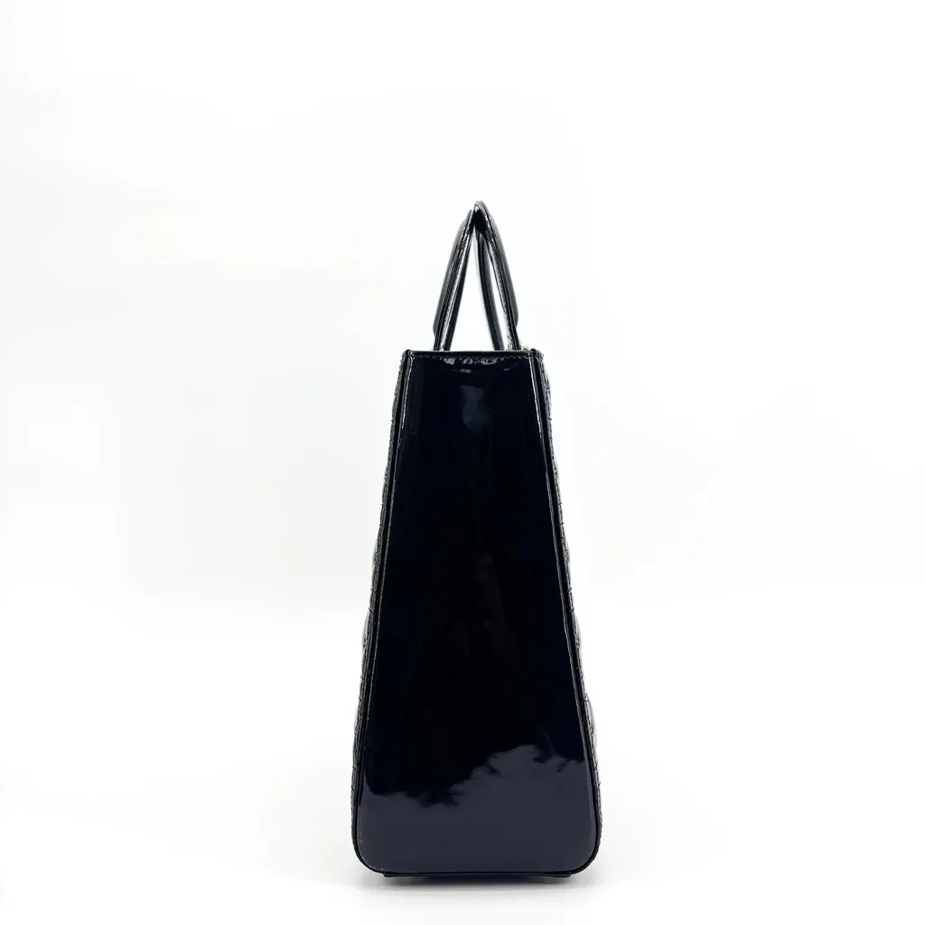 Dior Medium Lady Dior Bag Black Patent Cannage Calfskin Silver Hardware Black Leather Good - Box View