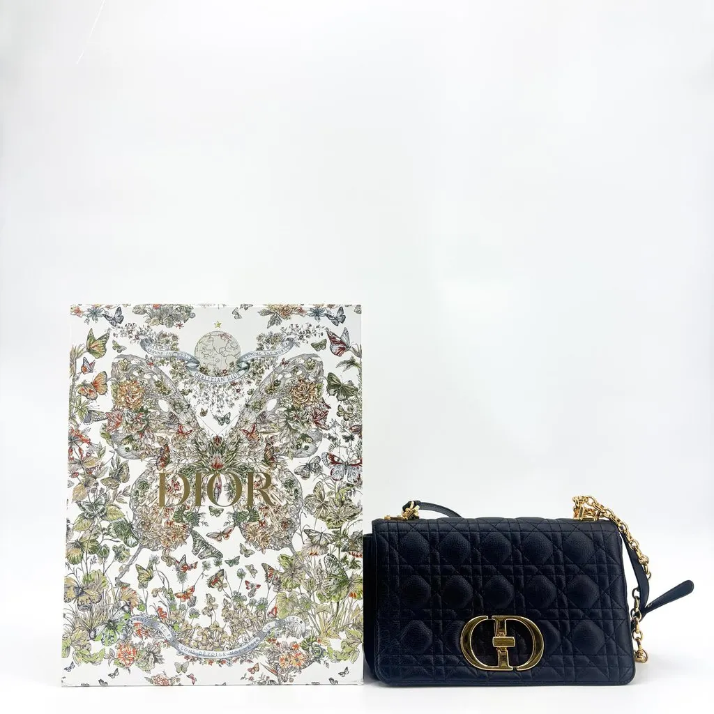 Dior Small Caro Bag Black Gold Black Leather Good - Back View