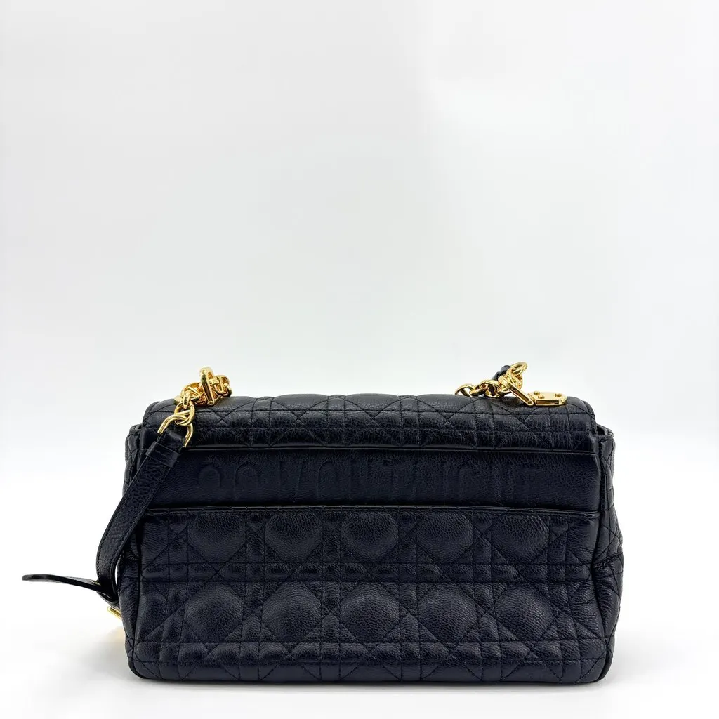 Dior Small Caro Bag Black Gold Black Leather Good - Inside View