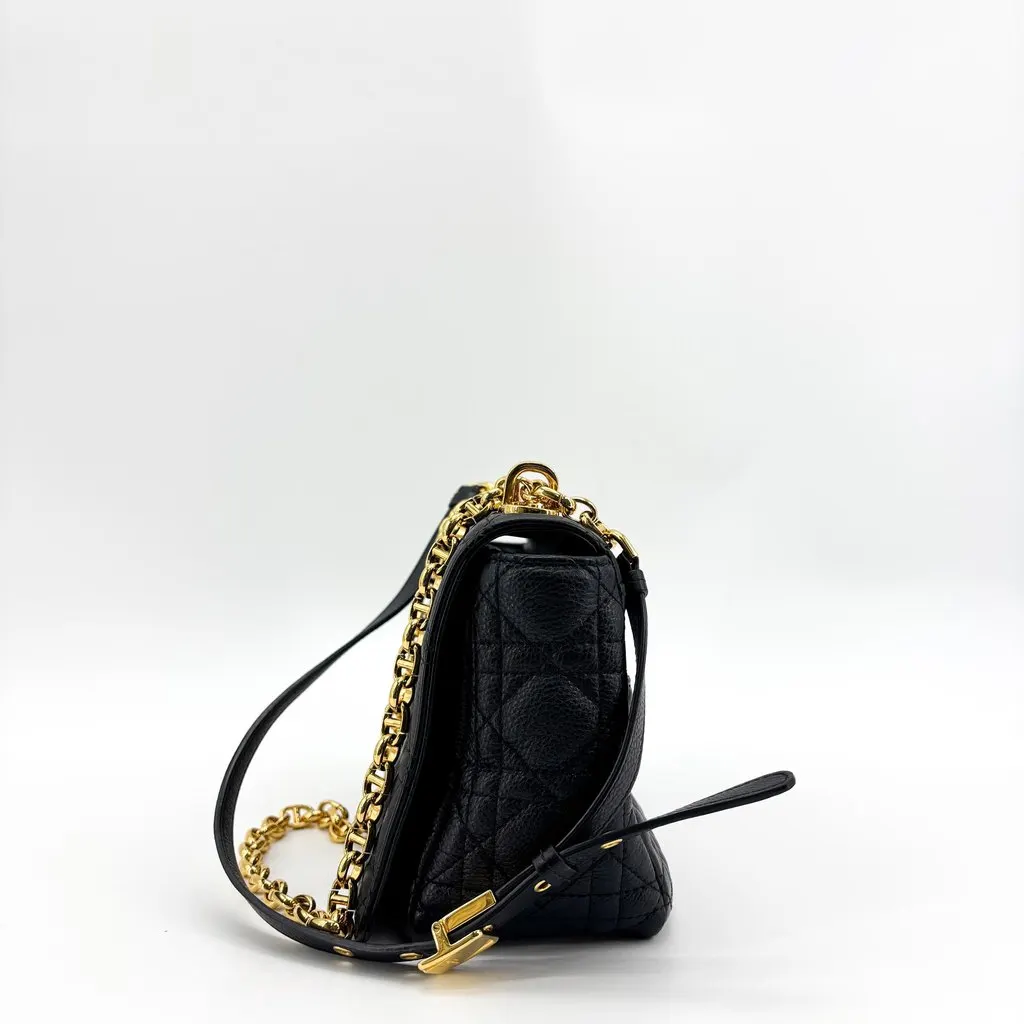 Dior Small Caro Bag Black Gold Black Leather Good - Model View
