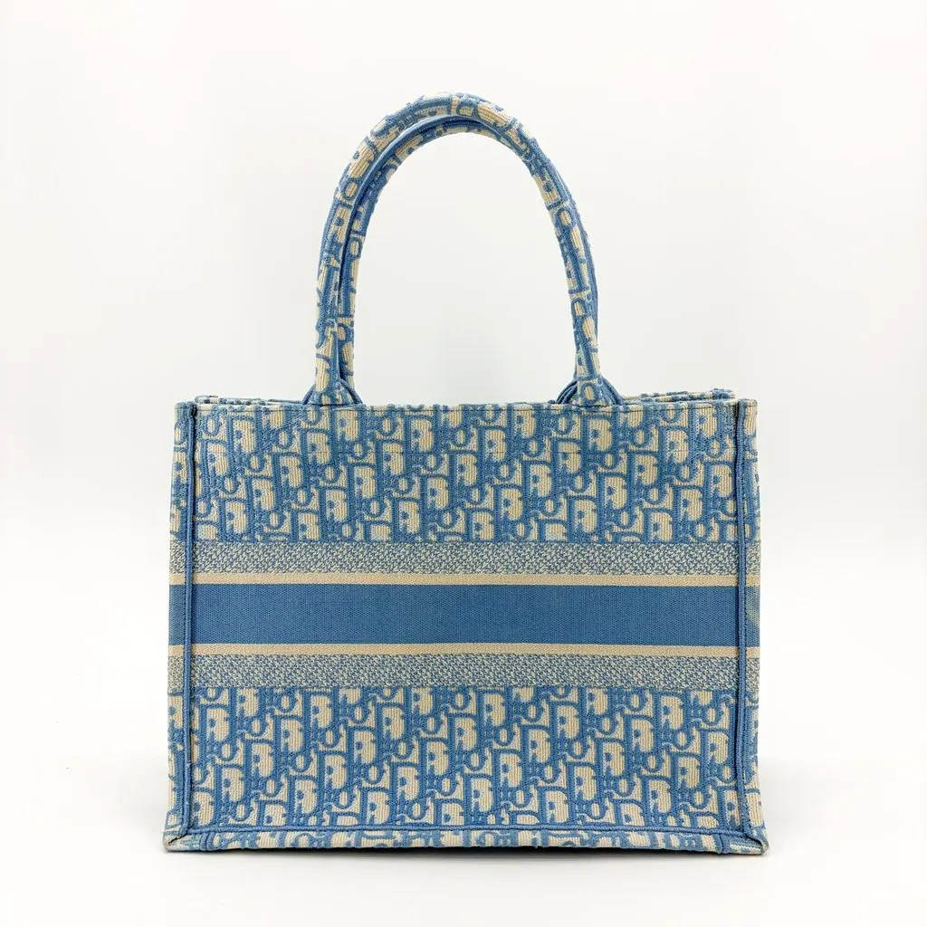 Dior Medium Dior Book Tote Blue Dior Oblique Embroidery Beige Canvas Good - Inside View