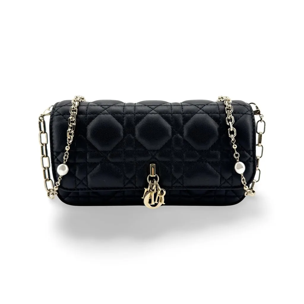 Dior Lady Dior Pouch Black Lambskin Black Leather Very good - Front View
