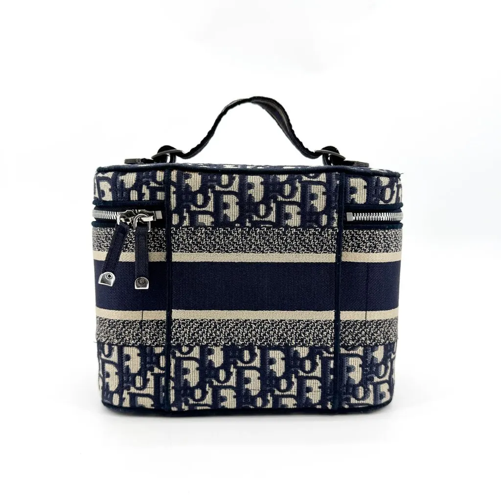 Dior Travel Small Vanity Case Blue Dior Oblique Embroidery Beige Canvas Good - Inside View