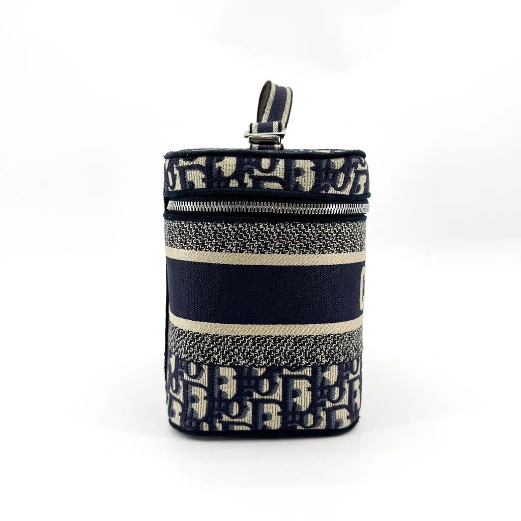 Dior Travel Small Vanity Case Blue Dior Oblique Embroidery Beige Canvas Good - Box View