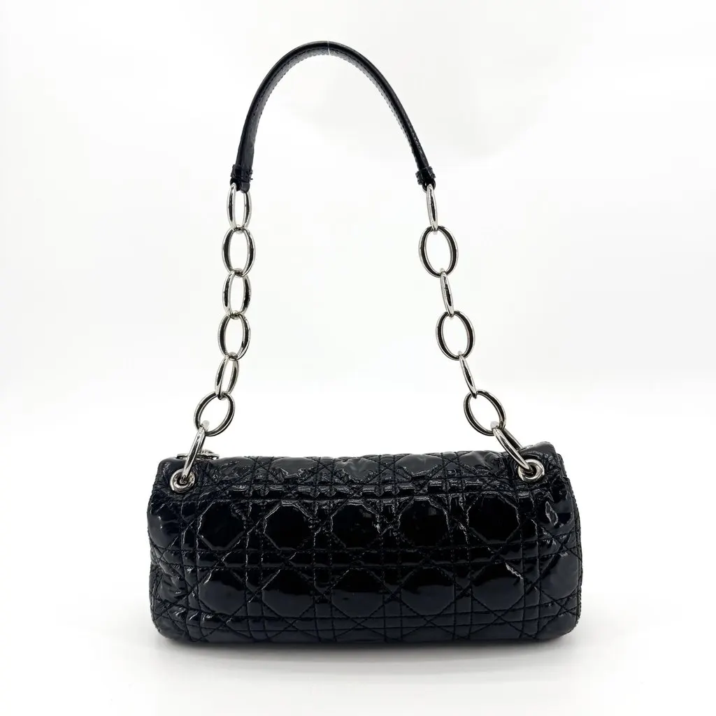 Dior Cannage Patent Babe Shoulder Bag Black Silver Black Leather Good - Back View