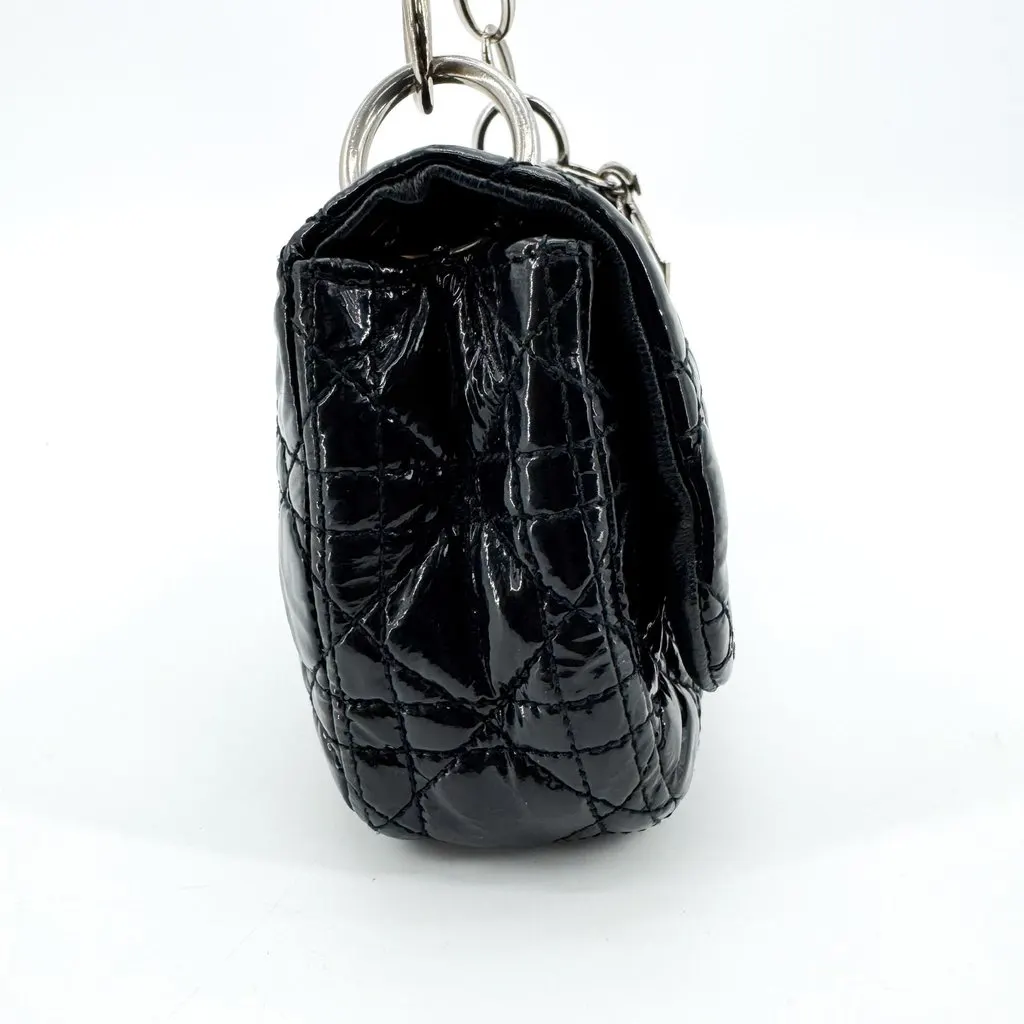 Dior Cannage Patent Babe Shoulder Bag Black Silver Black Leather Good - Model View