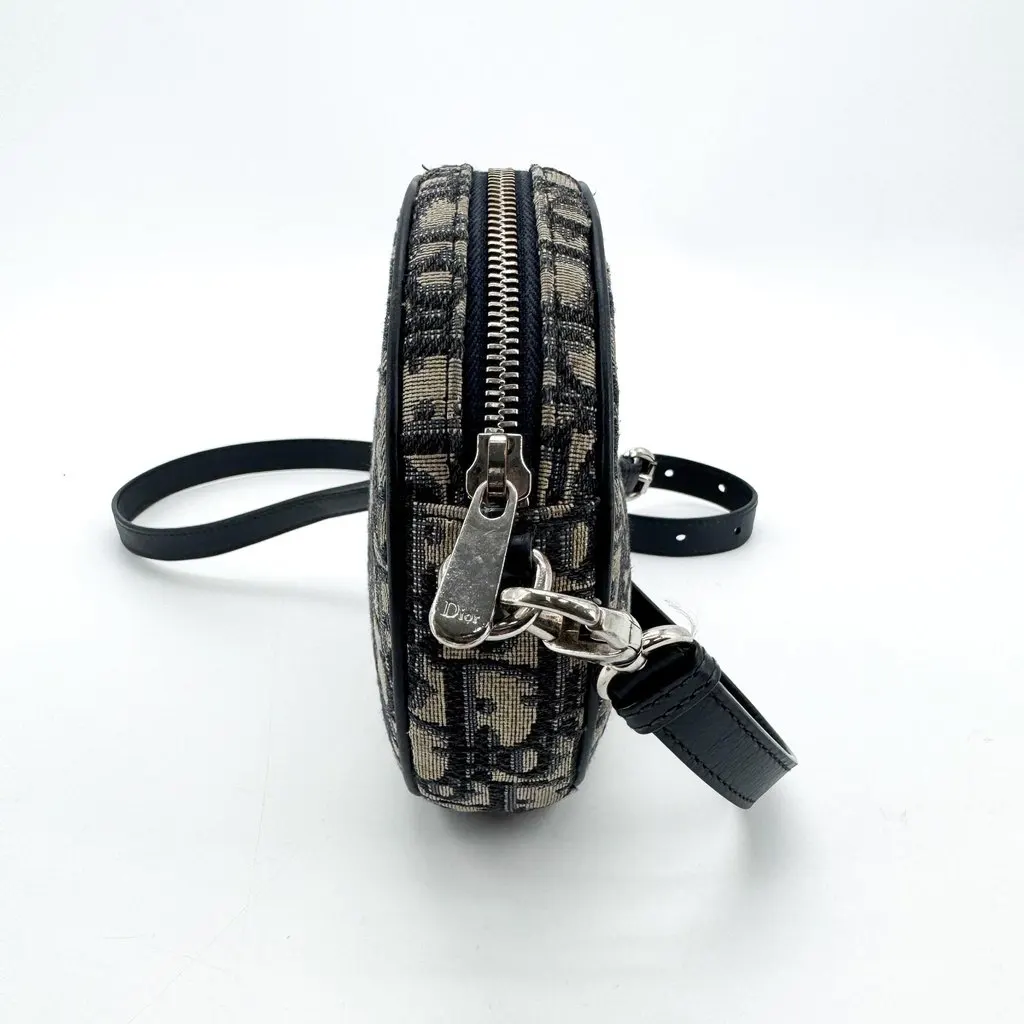 Dior Oblique Jacquard Mini Round Shoulder Bag Navy Beige Canvas Good - Inside View