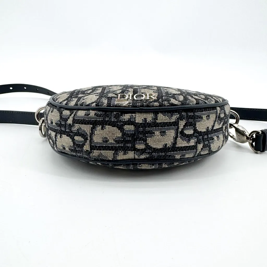 Dior Oblique Jacquard Mini Round Shoulder Bag Navy Beige Canvas Good - Box View