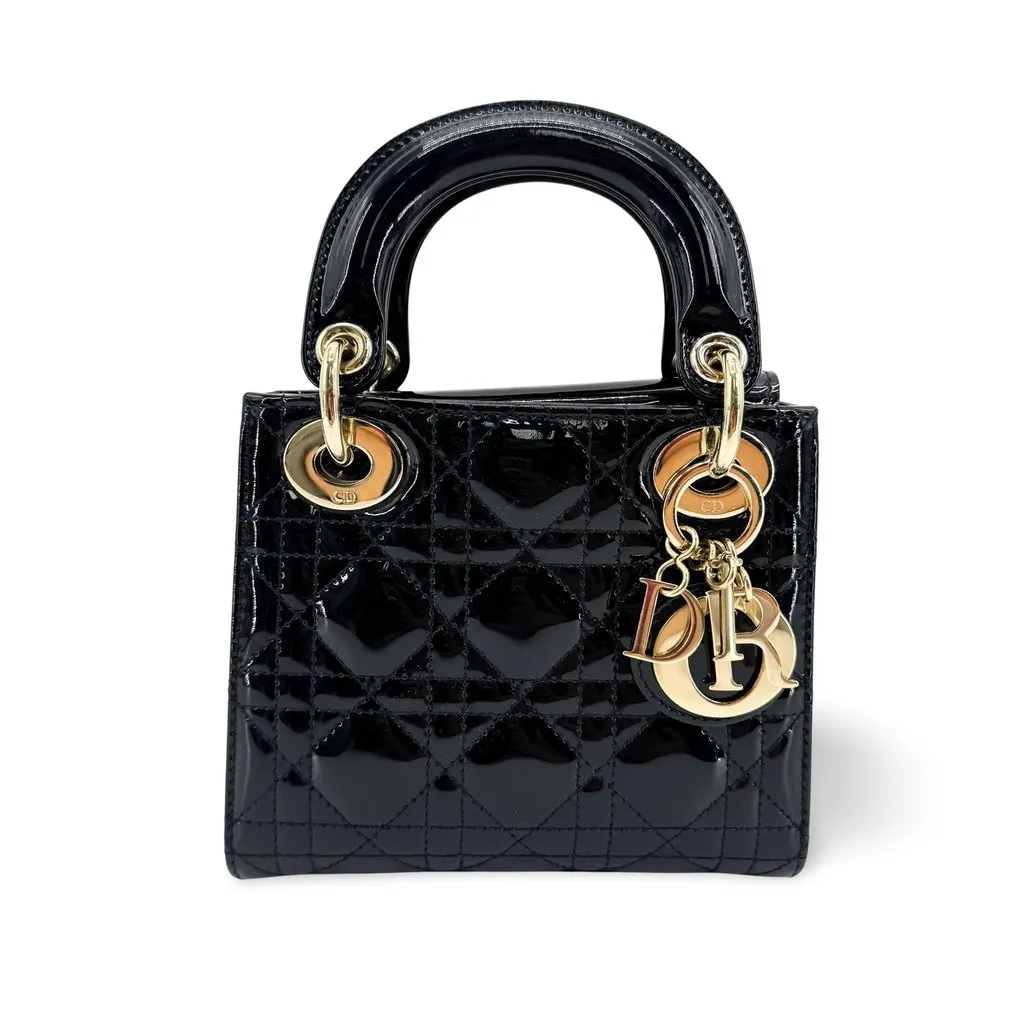 Dior Micro Lady Dior Bag Black Patent Cannage Calfskin Black Leather Very good - Front View