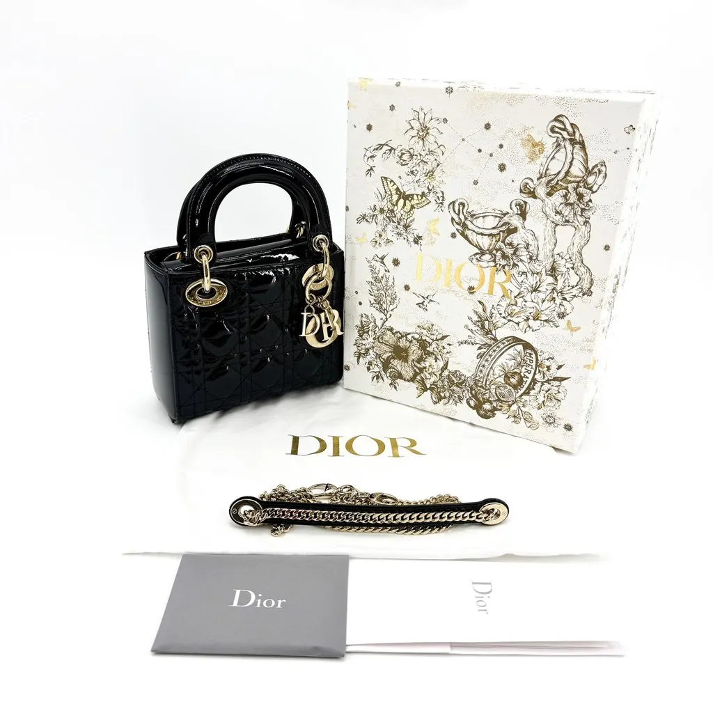 Dior Micro Lady Dior Bag Black Patent Cannage Calfskin Black Leather Very good - Back View