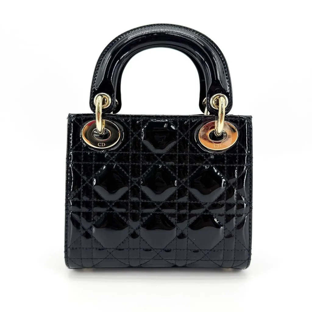Dior Micro Lady Dior Bag Black Patent Cannage Calfskin Black Leather Very good - Inside View
