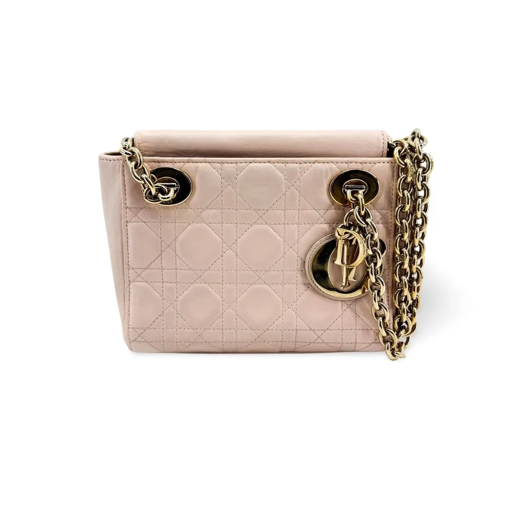 Dior Lady Dior Chain Pouch Lambskin Gold Blush Pink Gold Leather Good - Front View
