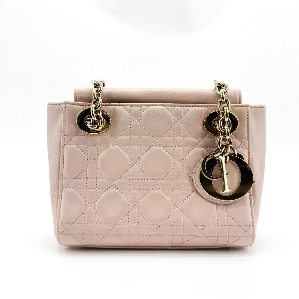 Dior Lady Dior Chain Pouch Lambskin Gold Blush Pink Gold Leather Good - Back View