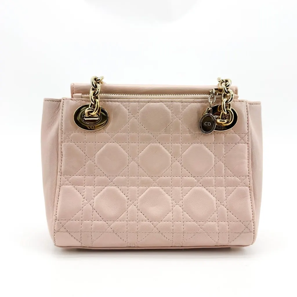 Dior Lady Dior Chain Pouch Lambskin Gold Blush Pink Gold Leather Good - Inside View