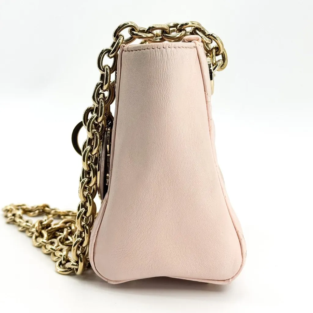 Dior Lady Dior Chain Pouch Lambskin Gold Blush Pink Gold Leather Good - Model View