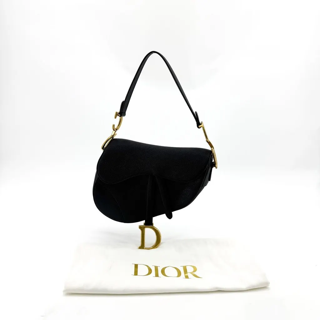 Dior Medium Saddle Bag Black Grained Calfskin Gold Black Leather Very good - Back View