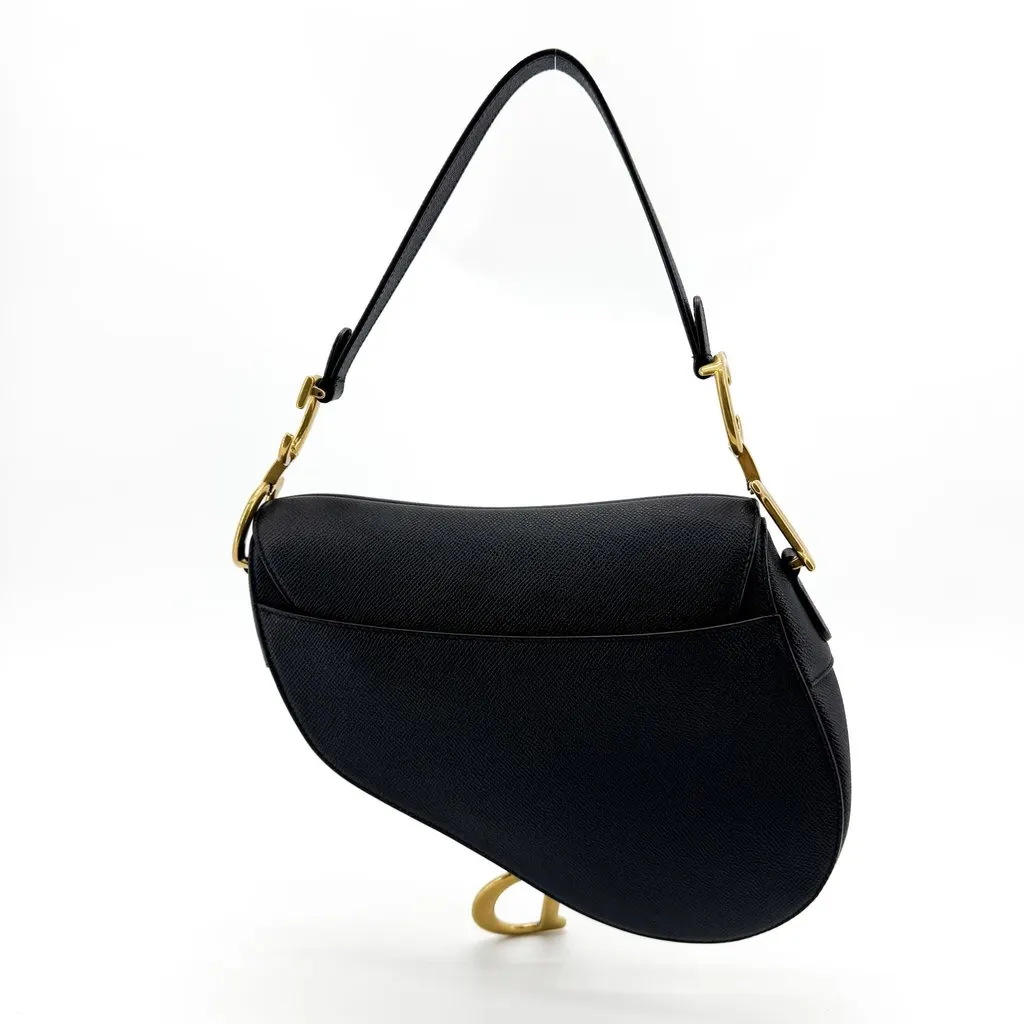 Dior Medium Saddle Bag Black Grained Calfskin Gold Black Leather Very good - Inside View