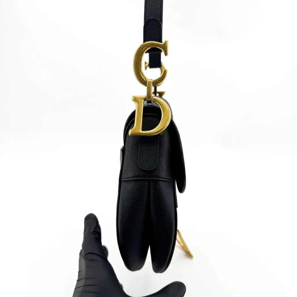 Dior Medium Saddle Bag Black Grained Calfskin Gold Black Leather Very good - Box View