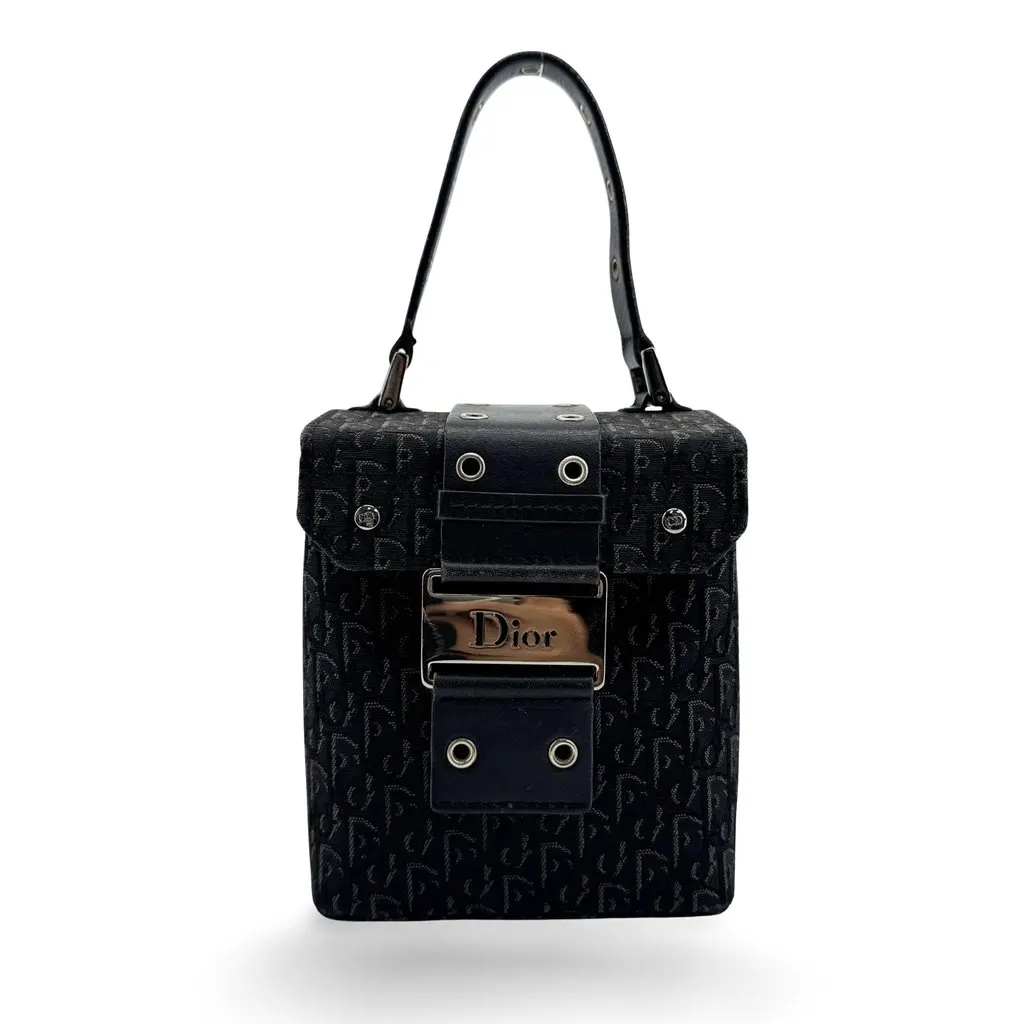 Dior Street Chic Trotter Mini Box Bag Black Black Canvas Good - Front View