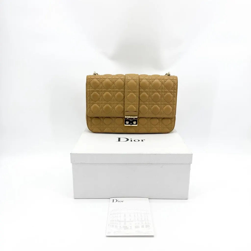 Dior Miss Dior Cannage Large Flap Shoulder Bag Beige Beige Leather Good - Back View