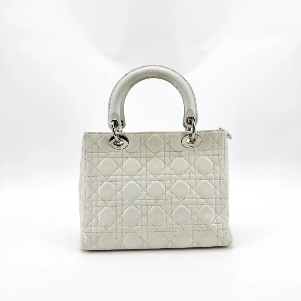 Dior Medium Lady Dior Bag Lambskin Silver Hardware White White Leather Good - Inside View