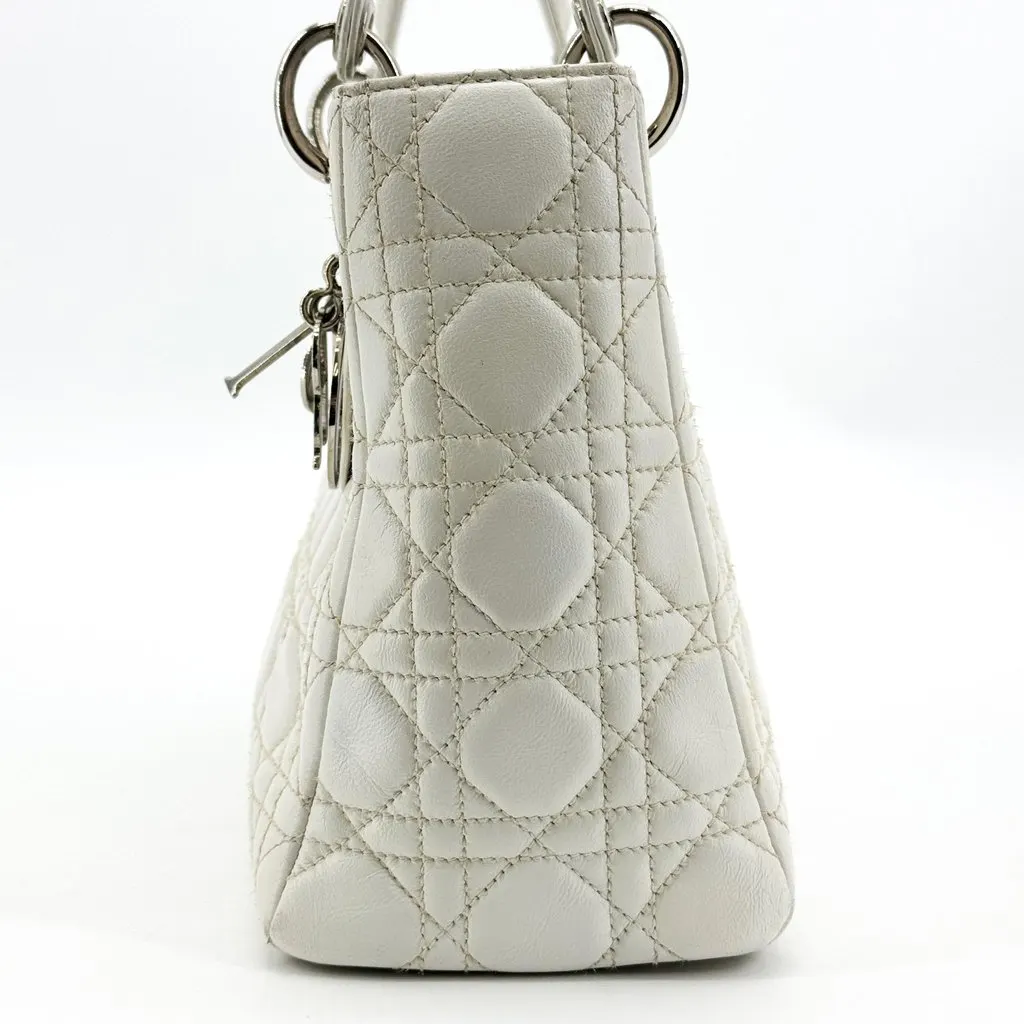 Dior Medium Lady Dior Bag Lambskin Silver Hardware White White Leather Good - Model View