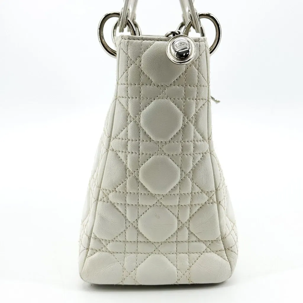 Dior Medium Lady Dior Bag Lambskin Silver Hardware White White Leather Good - Box View