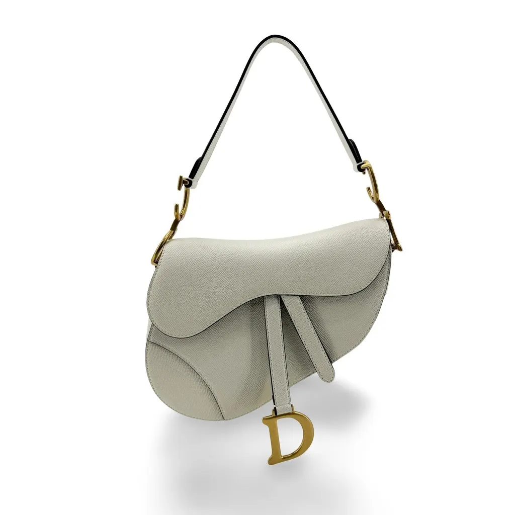 Dior Medium Saddle Bag White Grained Calfskin White Leather Very good - Front View