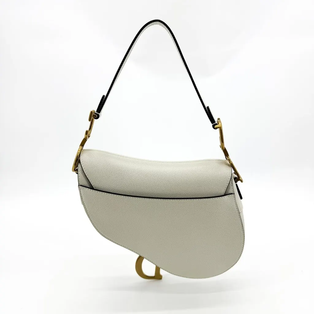Dior Medium Saddle Bag White Grained Calfskin White Leather Very good - Inside View