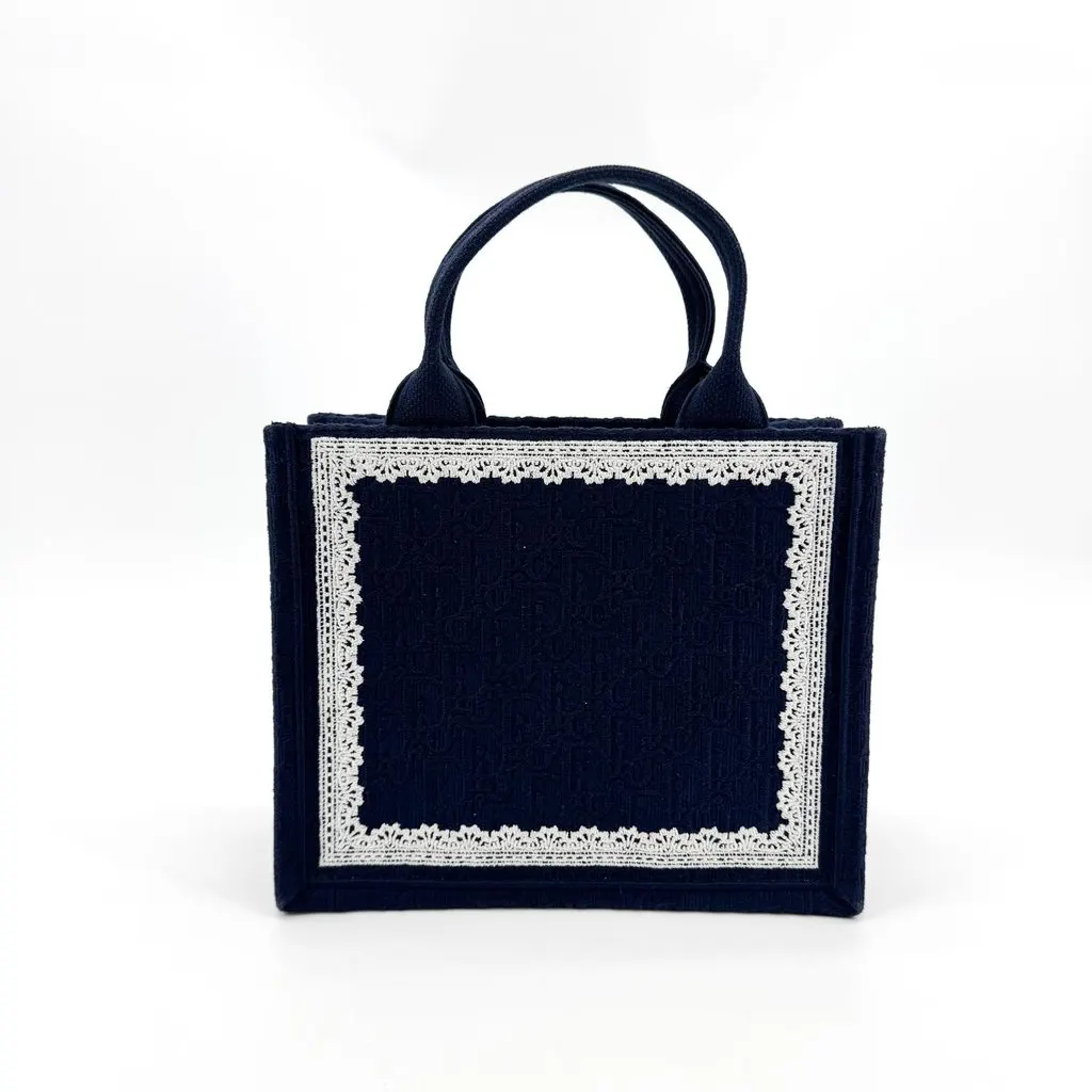 Dior Small Book Tote Navy Blue Lace Medallion Embroidery Navy Canvas Good - Inside View