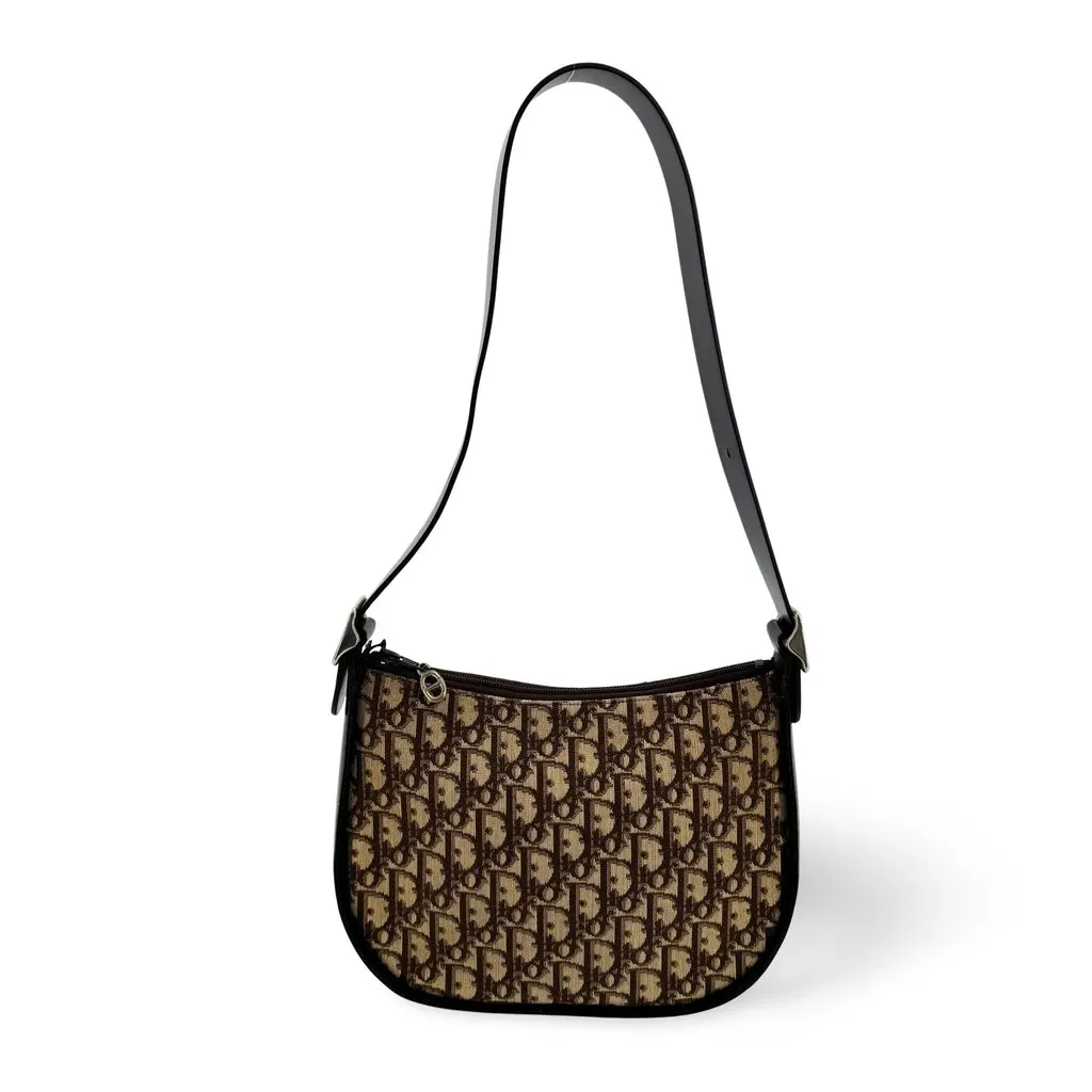 Dior Vintage Trotter Canvas Shoulder Bag Brown