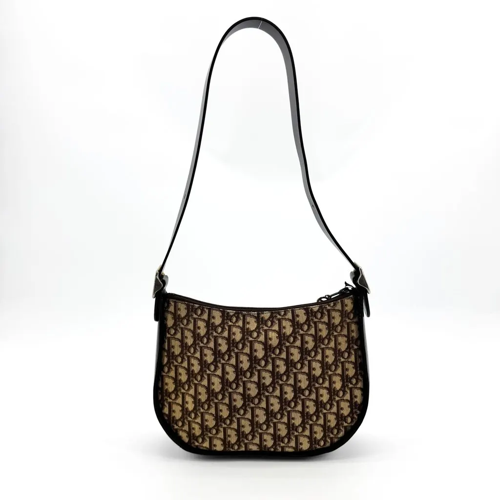 Dior Vintage Trotter Canvas Shoulder Bag Brown Beige Canvas Fair - Back View