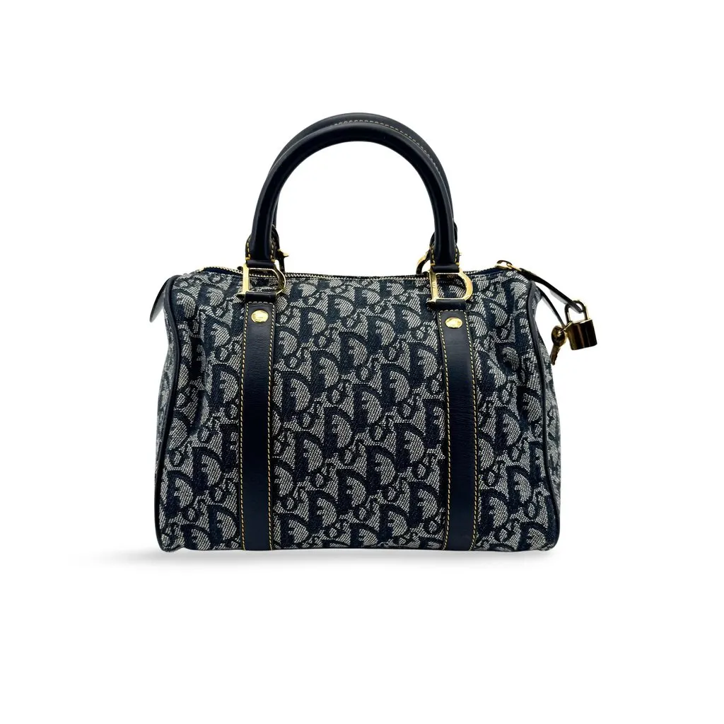 Dior Oblique Trotter Boston Bag 25 Navy Blue Canvas Good - Front View
