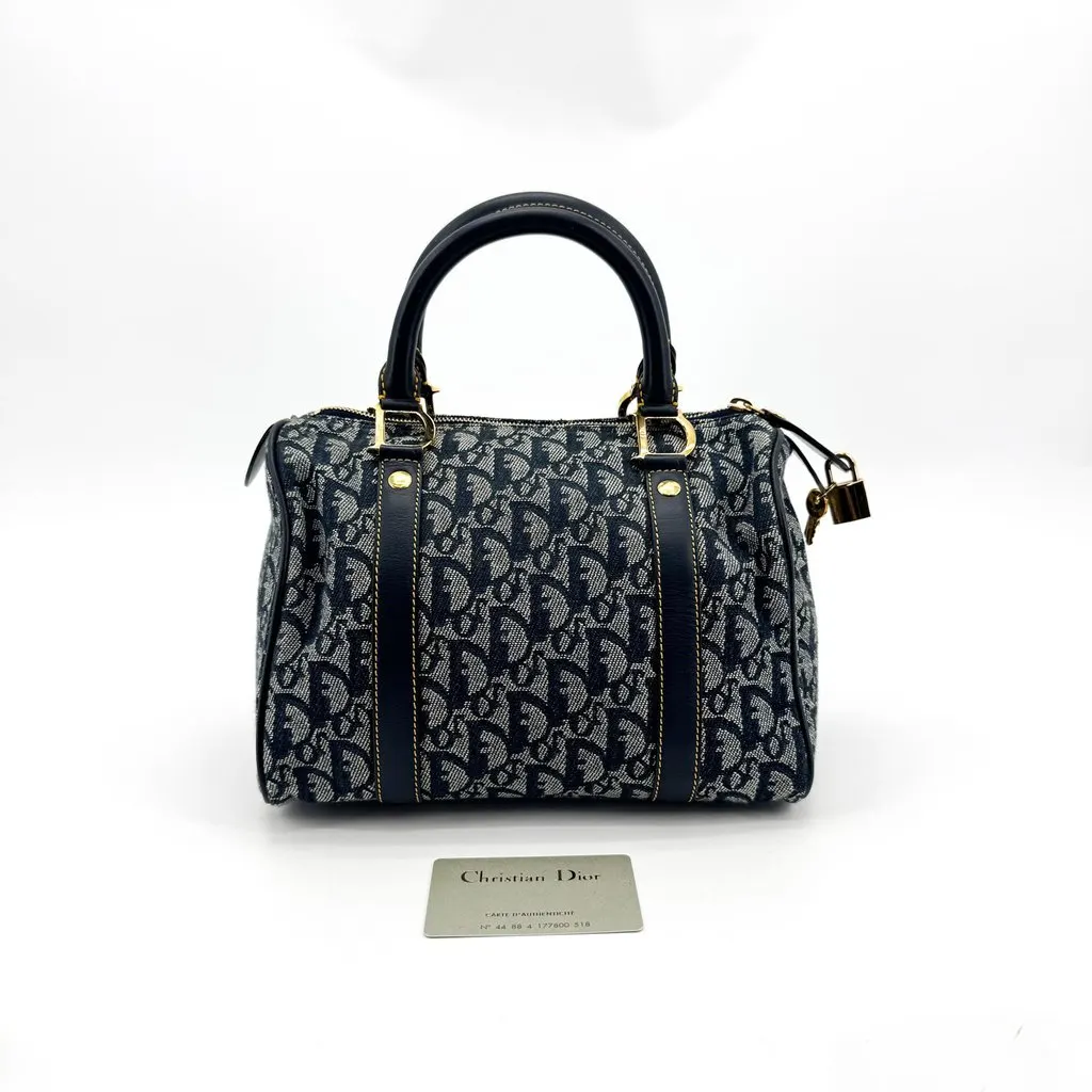 Dior Oblique Trotter Boston Bag 25 Navy Blue Canvas Good - Back View