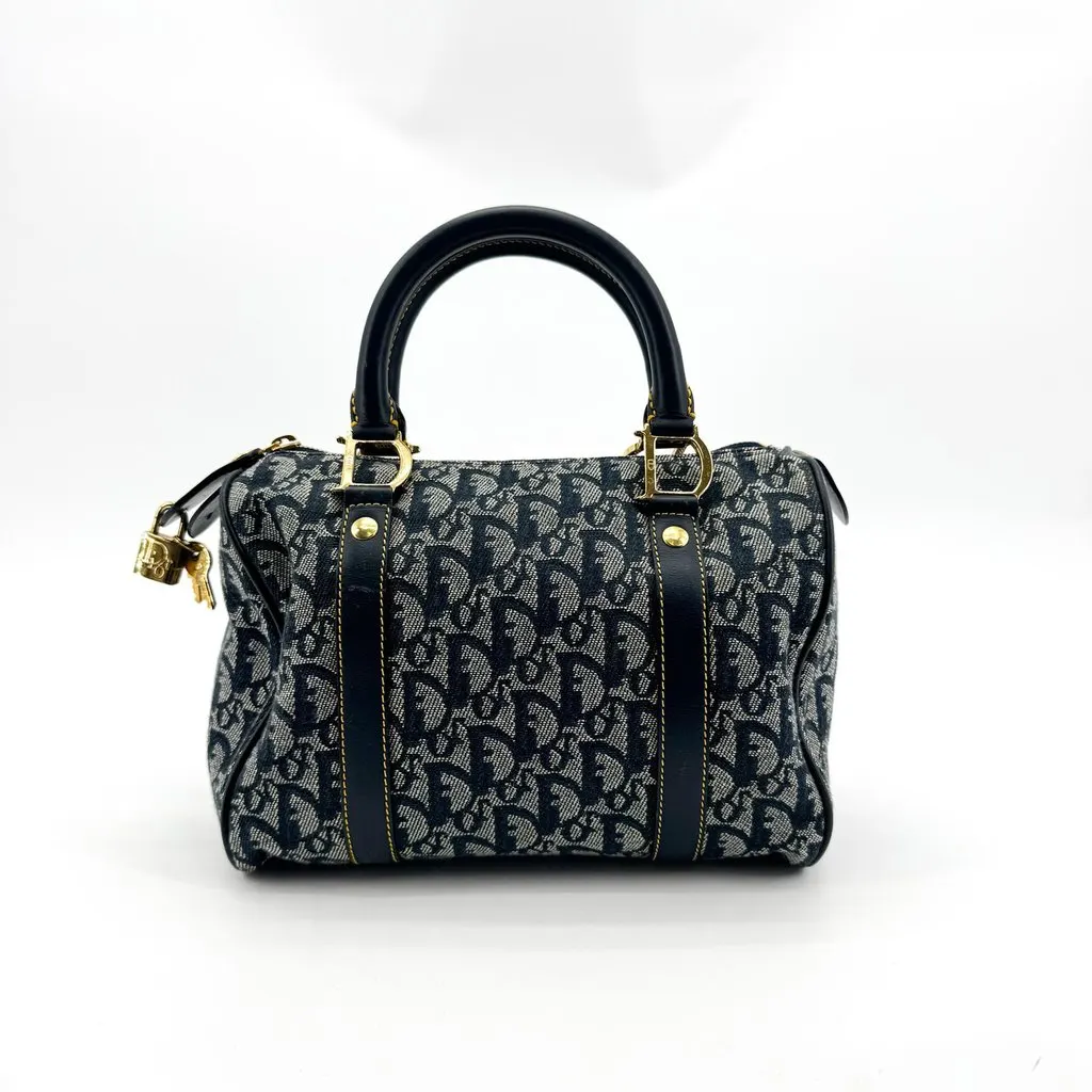 Dior Oblique Trotter Boston Bag 25 Navy Blue Canvas Good - Inside View