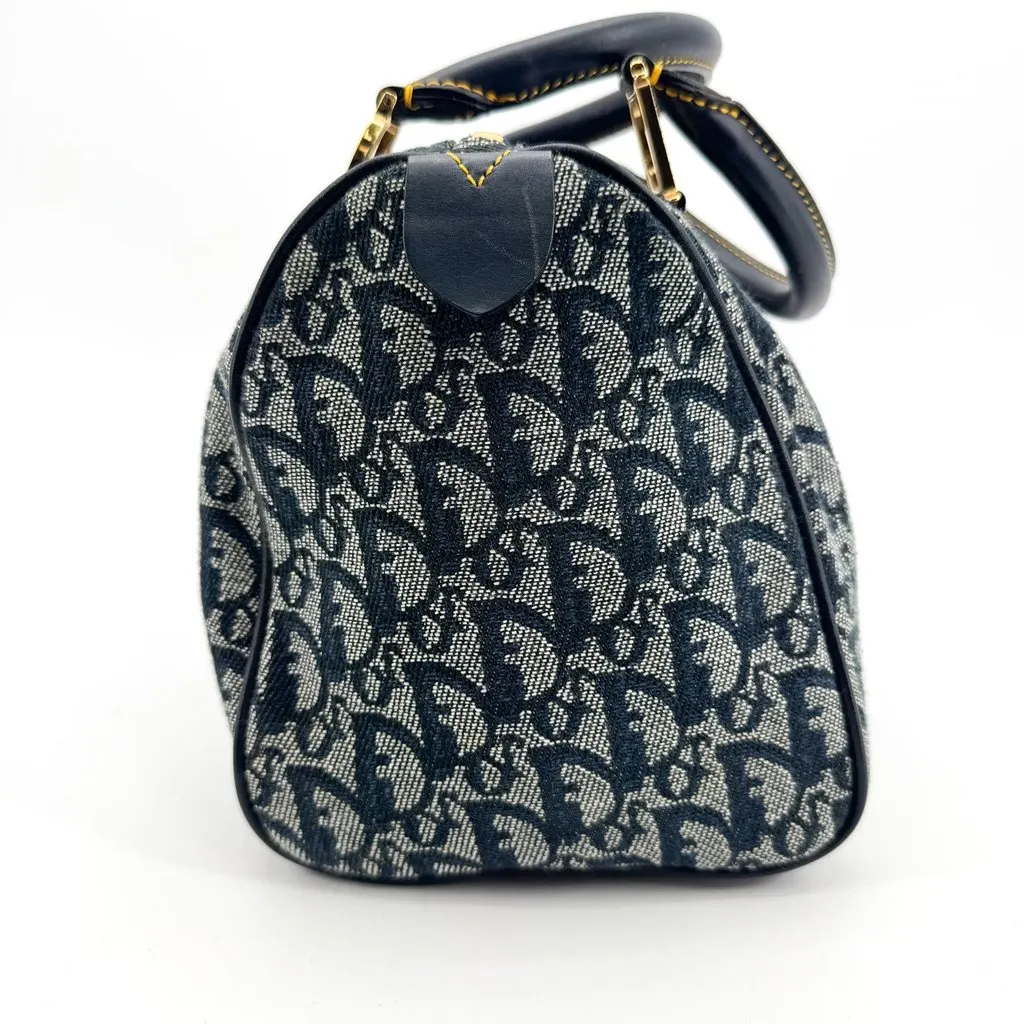 Dior Oblique Trotter Boston Bag 25 Navy Blue Canvas Good - Box View