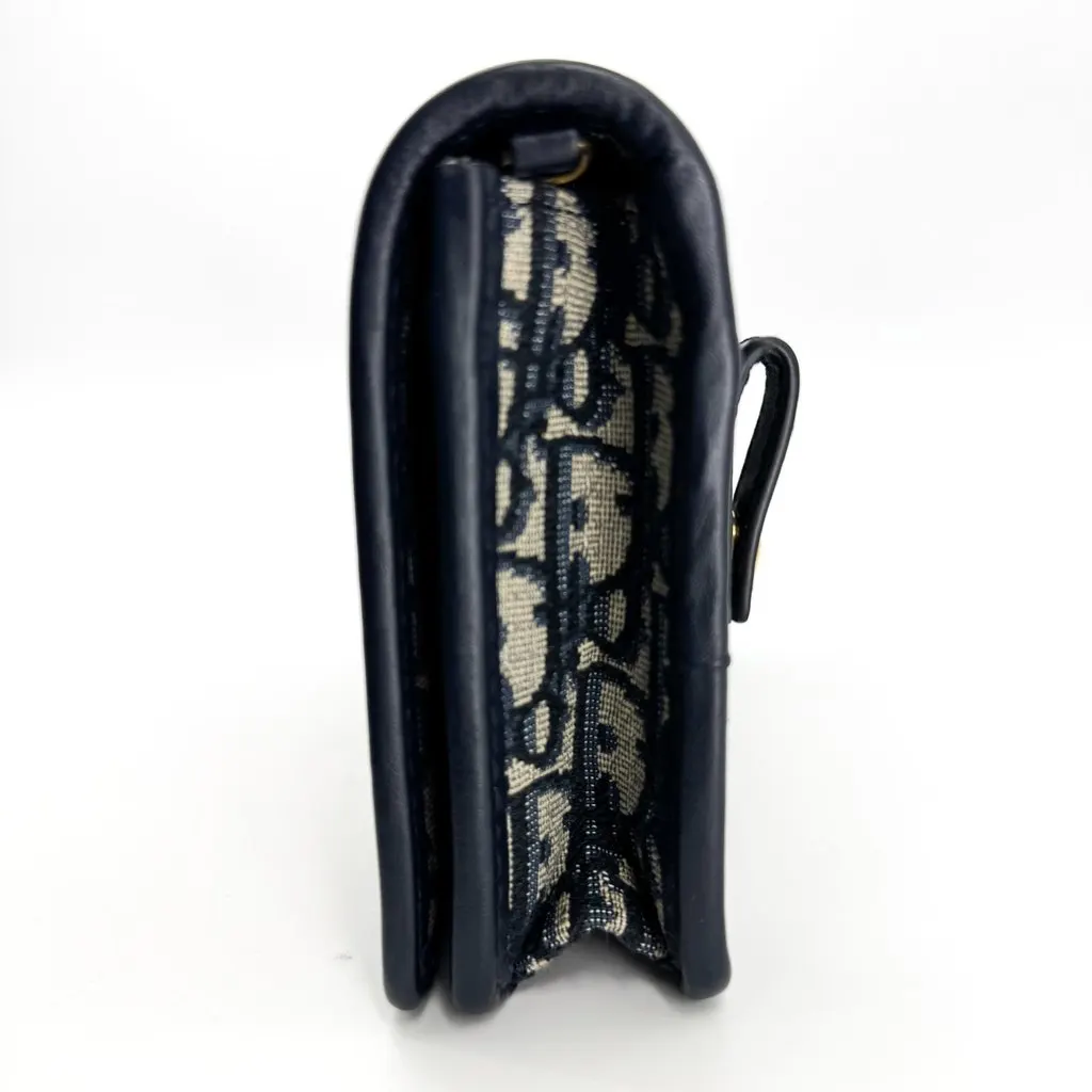 Dior 30 Montaigne Flap Card Holder Blue Oblique Jacquard Beige Jacquard Very good - Model View