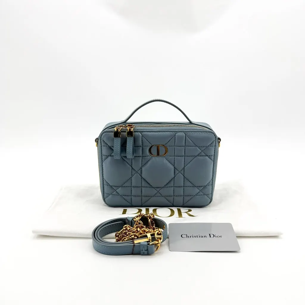 Dior Caro Cannage Pouch Steel Blue Blue Leather Good - Back View