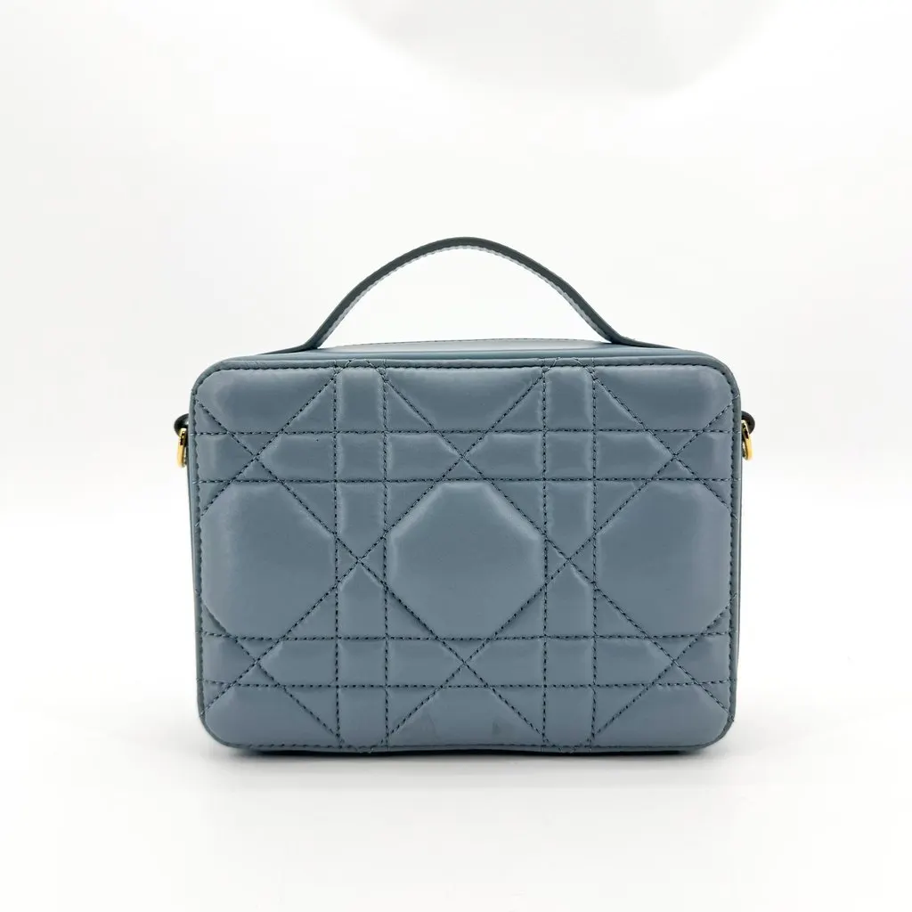 Dior Caro Cannage Pouch Steel Blue Blue Leather Good - Inside View