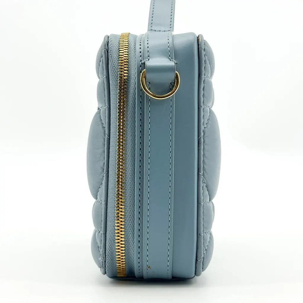 Dior Caro Cannage Pouch Steel Blue Blue Leather Good - Model View